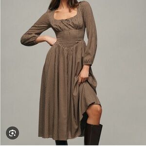 Reformation Midi Dress in Brown Gingham